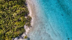 Aerial view of a tropical island.