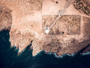 Aerial shot of a lighthouse.