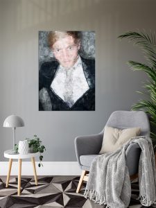 Photo of a living room with picture above the armchair.