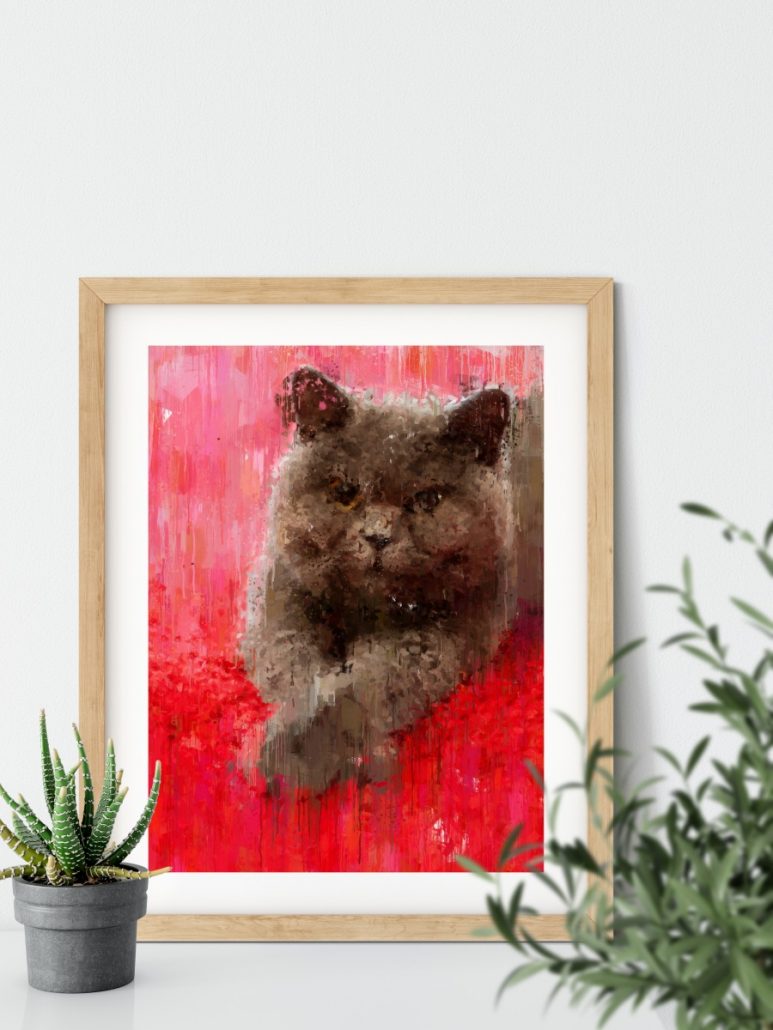 Wooden frame with the painting of a cat. Wooden frame with the painting of a cat.
