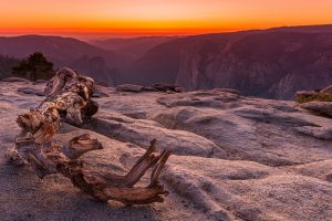 Landscape shot of a mountain landscape in the sunset.