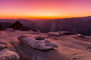 Landscape shot of a mountain landscape in the sunset.