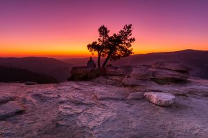 Landscape shot of a mountain landscape in the sunset.