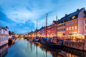 Night shot of a urban port in copenhagen.