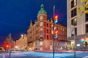 Night shot and long time exposure of a road junction.