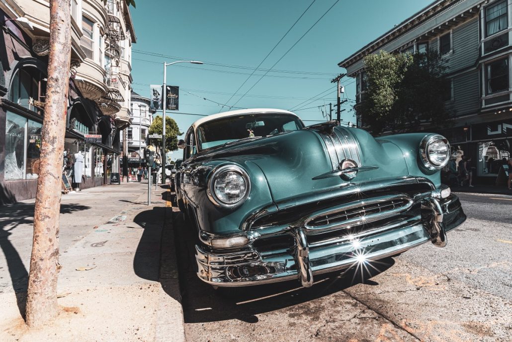Picture of a vintage car parked in Haight-Ashbury, San Francisco, USA.