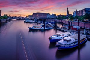Night shot of the hamburg inland port.