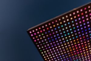 Night shot of a LED equipped roof.