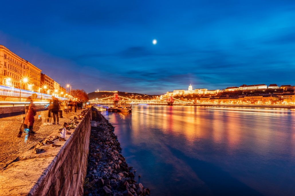 Night shot of the Danube in Budapest, Hungary.