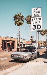Urban shot of a Chevy Corvair on Abbot Kinney road.