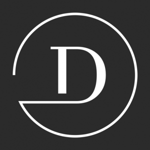 Brand logo of dudewithcamera in white.